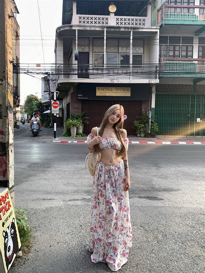 25Oct. 歐美花園性感碎花一字領半身裙套裝