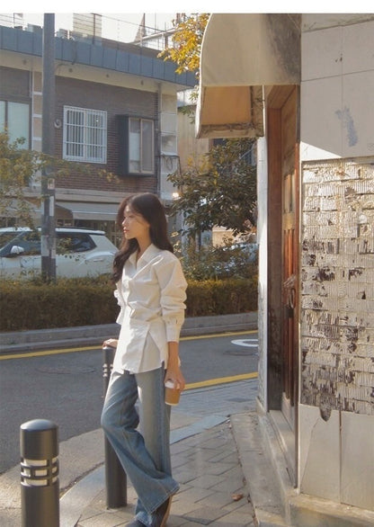 25Sep. 氣質心動 收腰假兩件式中長款襯衫 白/黑