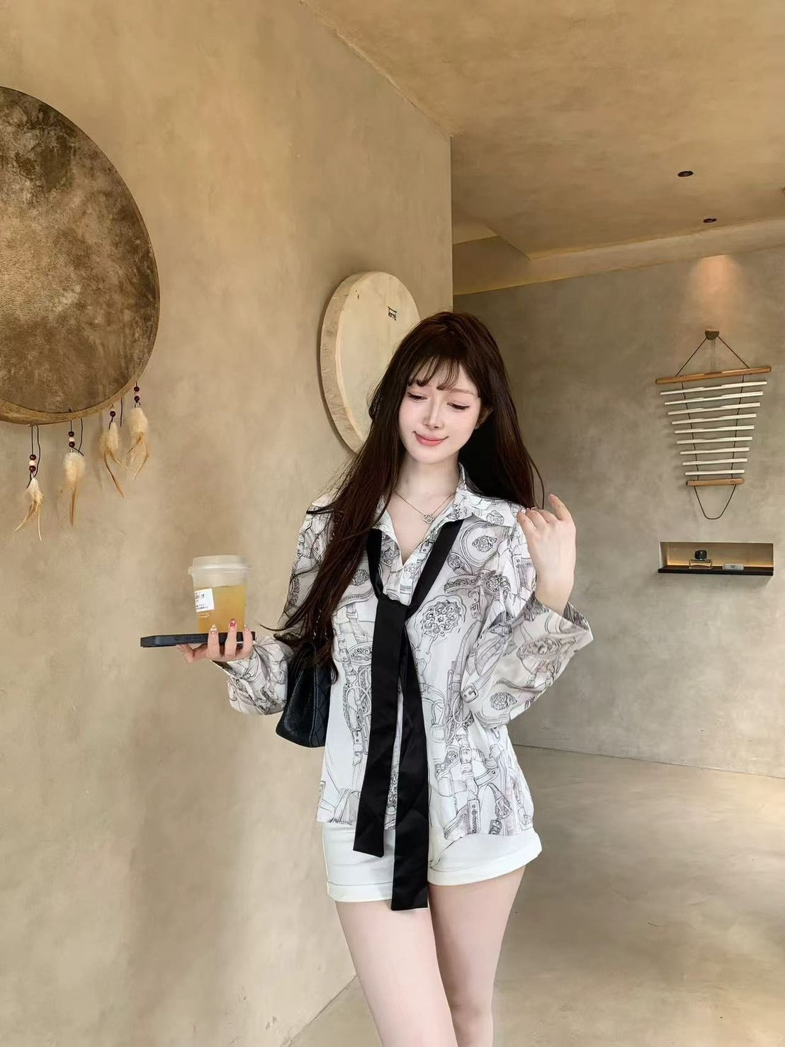 25Oct. 鬆弛感老錢印花修身襯衫