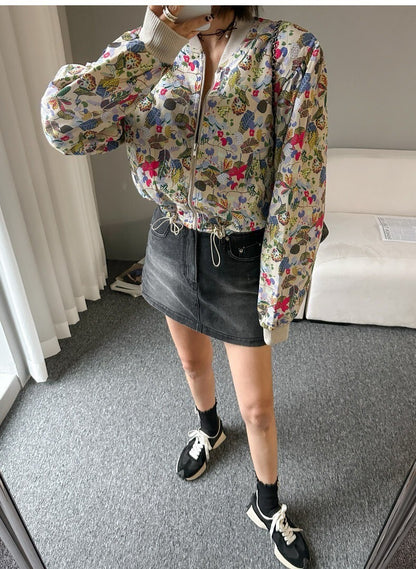 25Sep. 型格炸街抽繩碎花棒球外套 短版