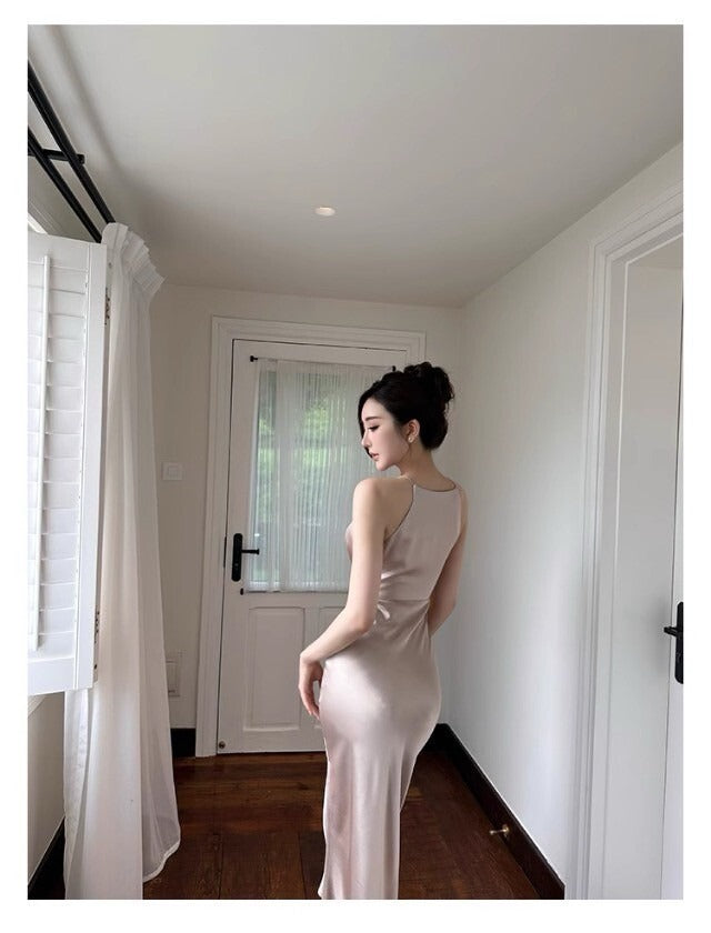 25Oct. 生日禮服裙 氣質緞面收腰剪裁連身裙 粉