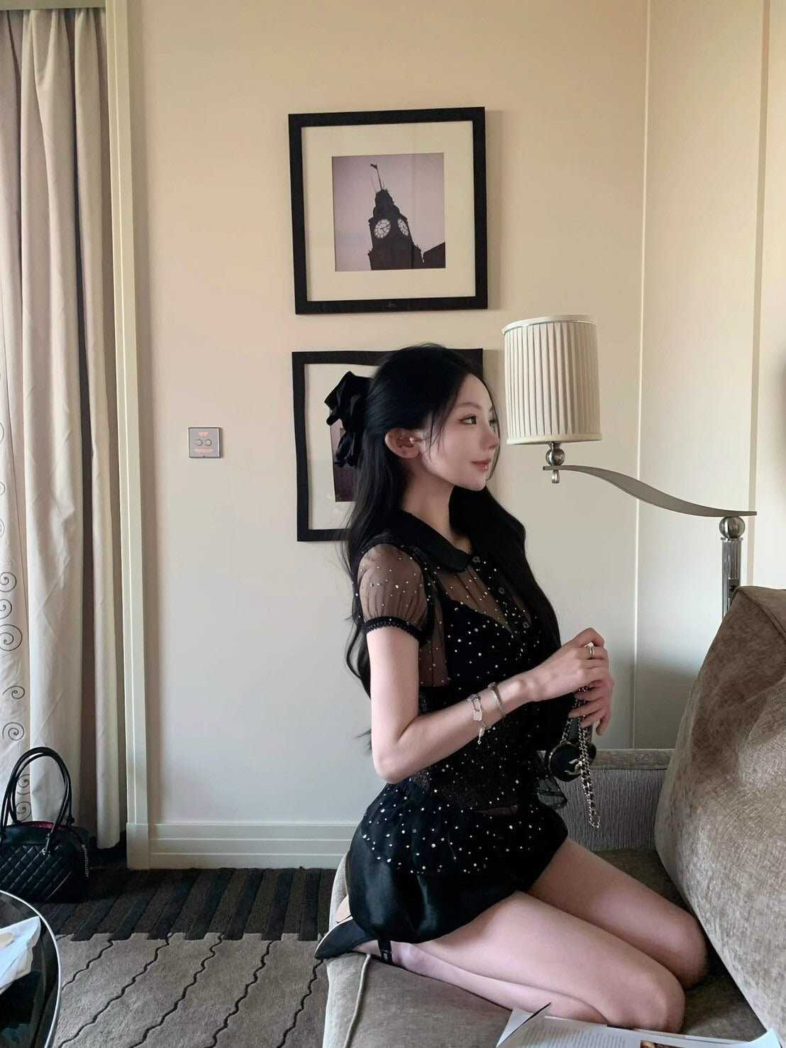 25Oct. 古董dollfifi 法式訂製蕾絲兩片上衣2件組 黑