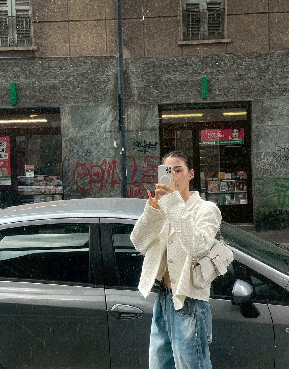 25Sep. 復古港風寬鬆款粗呢西裝小香外套 白/黑