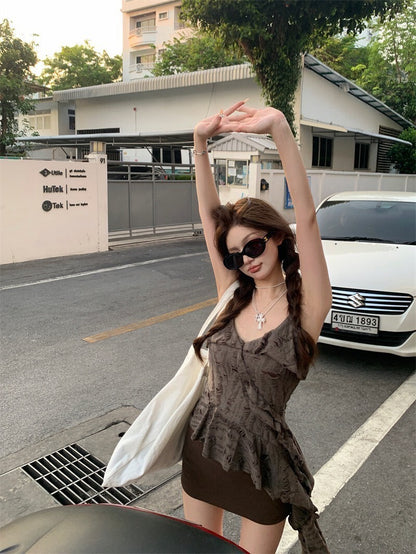 25Oct. 破壞感做舊荷葉飄帶背心