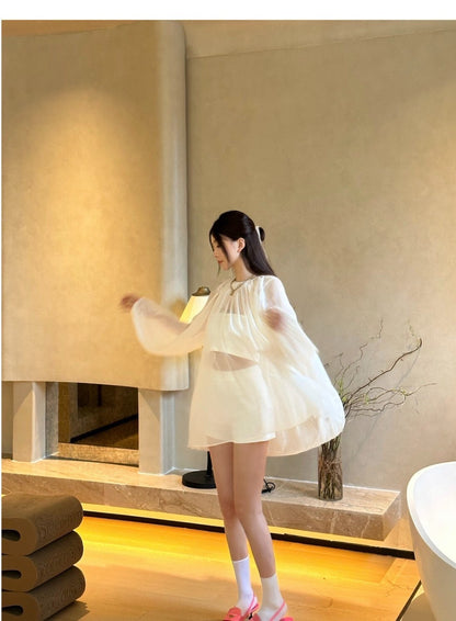 25Oct. 慵懶週末 透視感白紗泡泡疊穿3件組