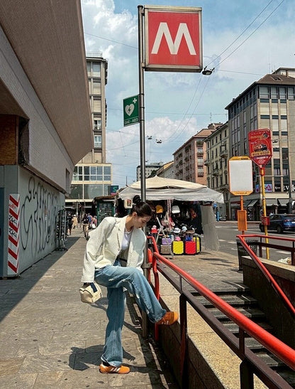 25Sep. 復古港風寬鬆款粗呢西裝小香外套 白/黑