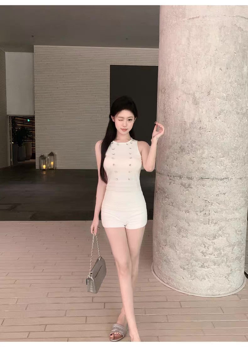 25Oct. 老錢格調 貴氣水鑽圓領針織背心 白