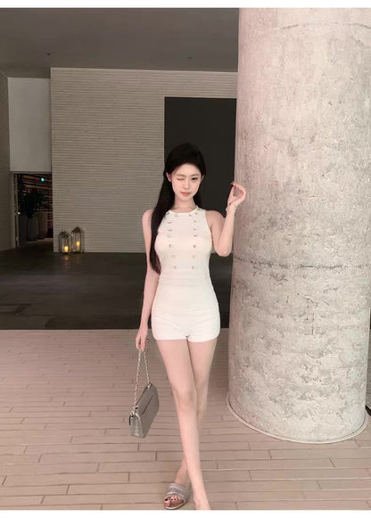 25Oct. 老錢格調 貴氣水鑽圓領針織背心 白