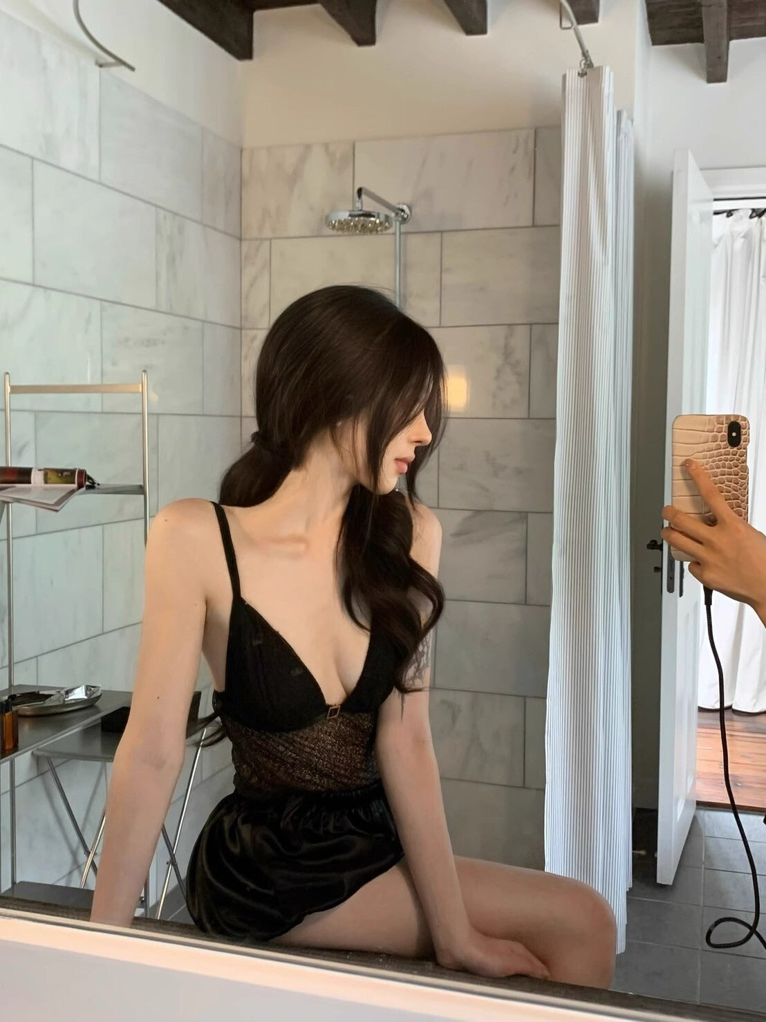 25Oct. 古董dollfifi 法式訂製蕾絲兩片上衣2件組 黑