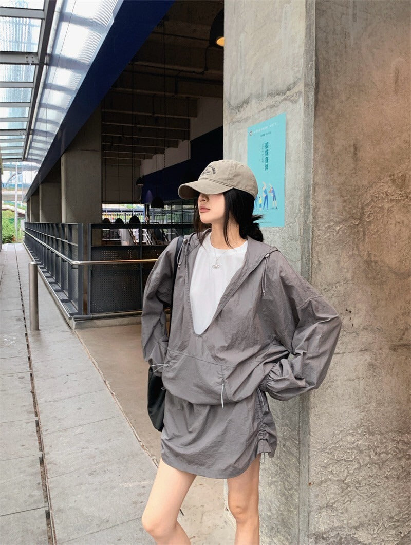 25Oct. 派克輕工裝抽繩連帽外套/半身裙