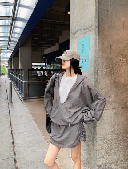 25Oct. 派克輕工裝抽繩連帽外套/半身裙