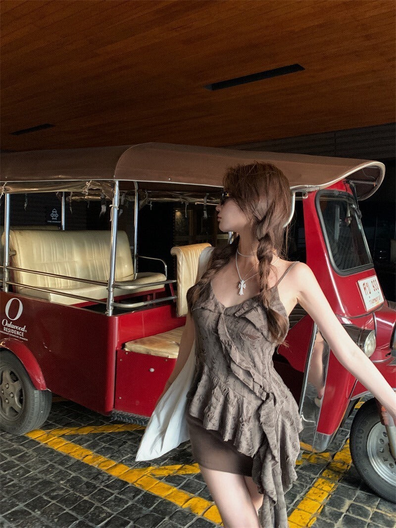 25Oct. 破壞感做舊荷葉飄帶背心