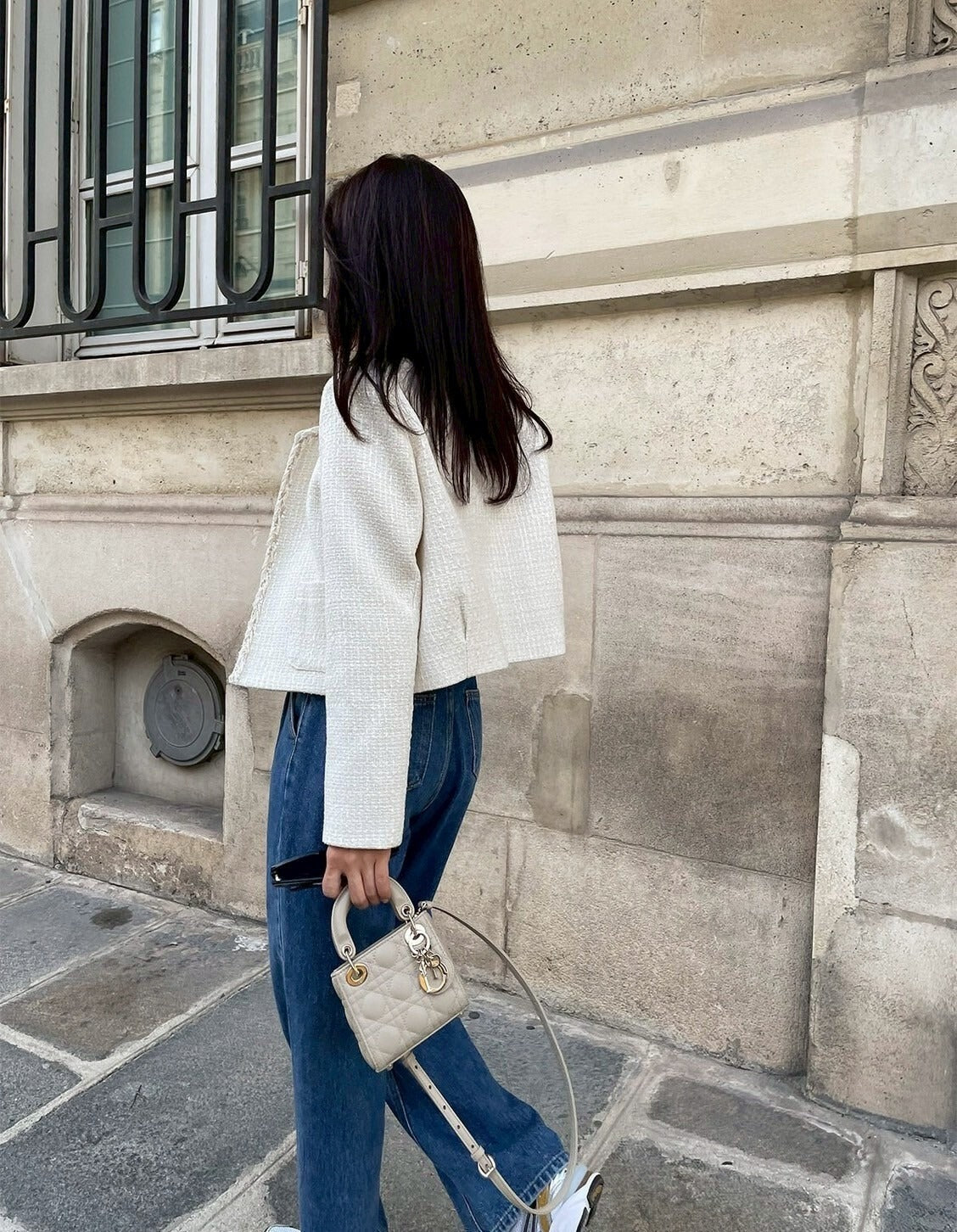 25Sep. 精緻香女孩 粗呢羊毛修身短外套 白