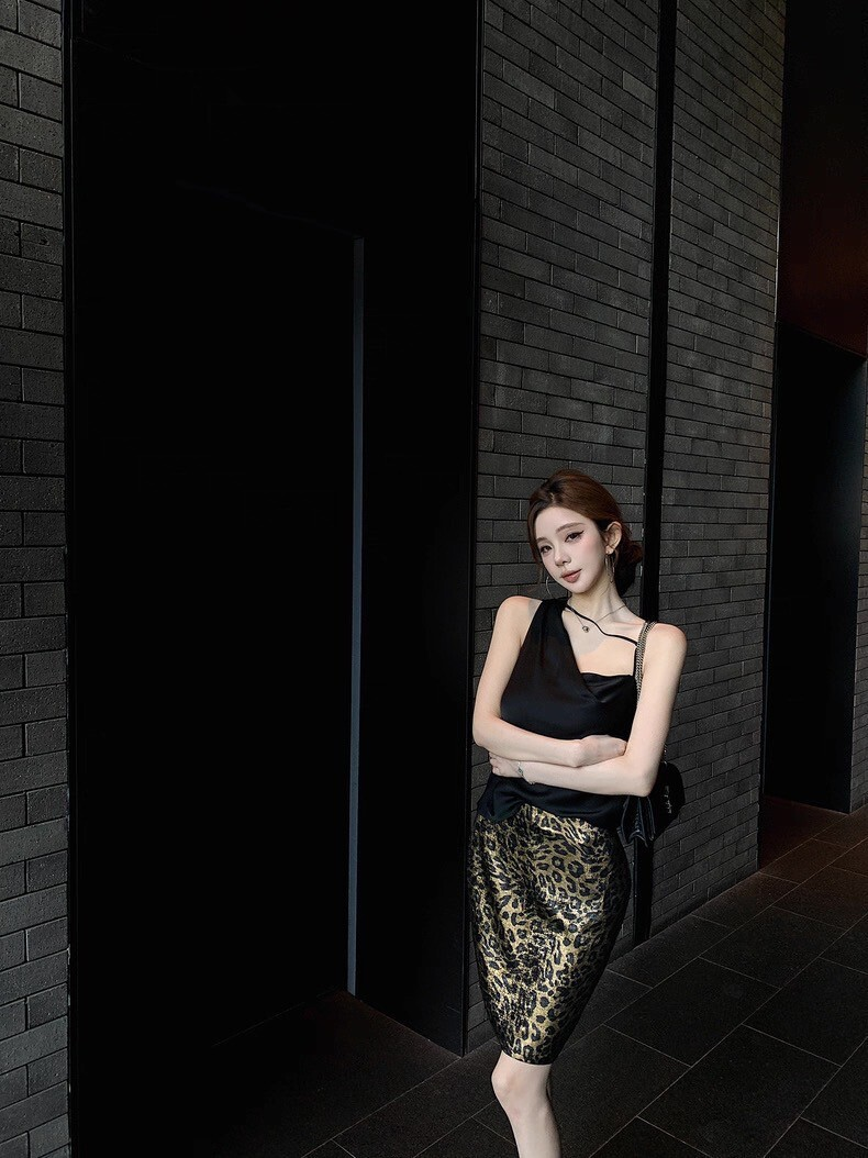 25Oct. 豹紋Wild紙醉金迷燙金印花復古半身裙