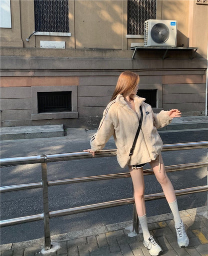 25Oct. 韓系運動 夾棉立領毛絨外套