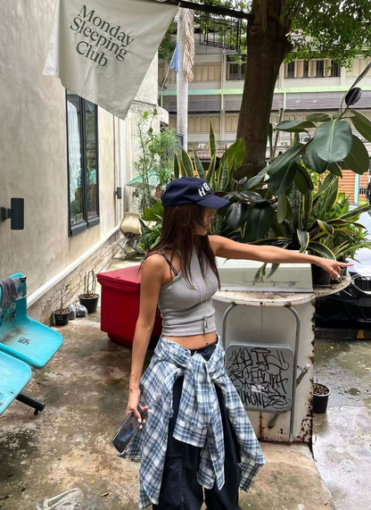 25Oct. 寬鬆休閒通勤格紋襯衫 藍/黑灰