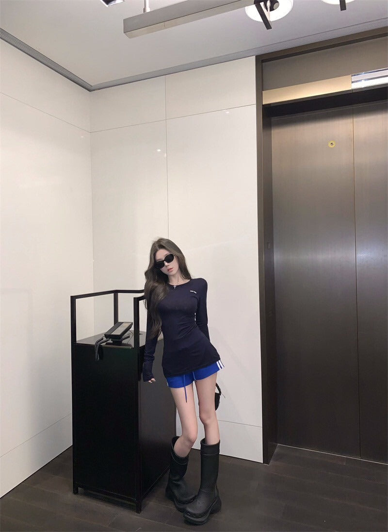 25Oct. miu 緊身系列 辣妹棉被T/直槓藍色短褲