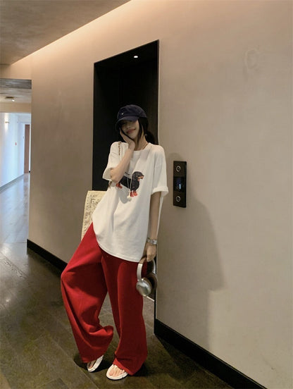 25Oct. Y2K臘腸修狗tee/紅色闊腿褲