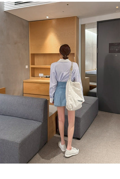 25Sep. 時髦手工釘珠條紋撞色襯衫