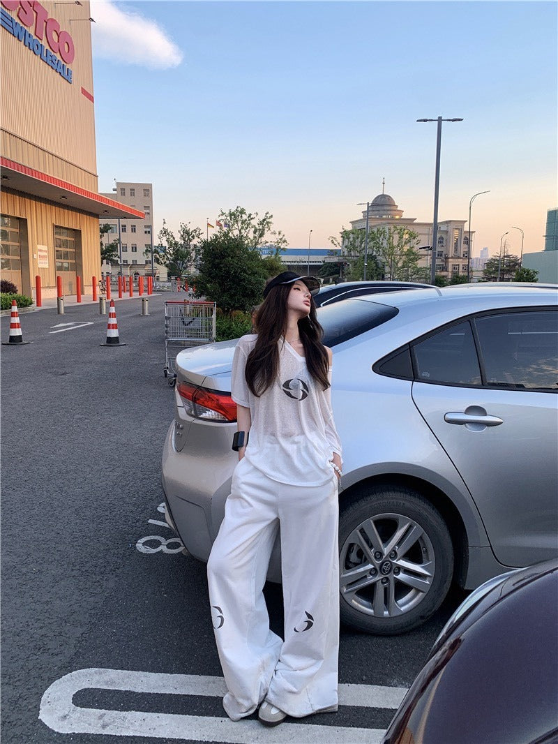 25Oct. 辣妹效應 休閒透視感上衣/純棉闊腿褲 白