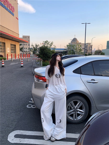 25Oct. 辣妹效應 休閒透視感上衣/純棉闊腿褲 白