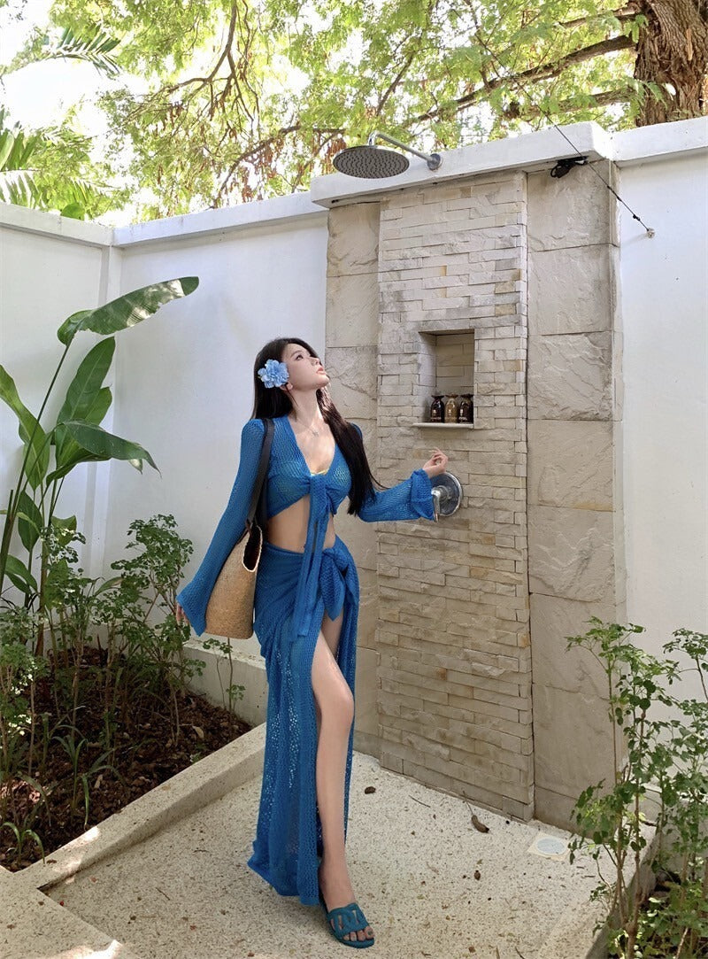 25Oct. 夏日必須來一套 高彩度縷空度假套裝 藍