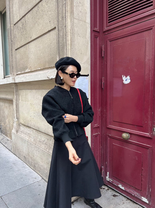 25Sep. 巴黎輕奢粗呢小香夾克外套 純黑