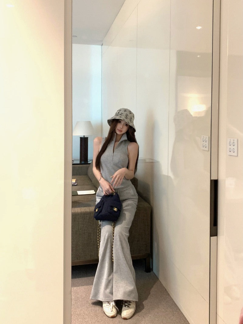 25Oct. 美式日常空氣棉袖襯立領背心/抽繩休閒褲 灰色