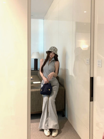 25Oct. 美式日常空氣棉袖襯立領背心/抽繩休閒褲 灰色