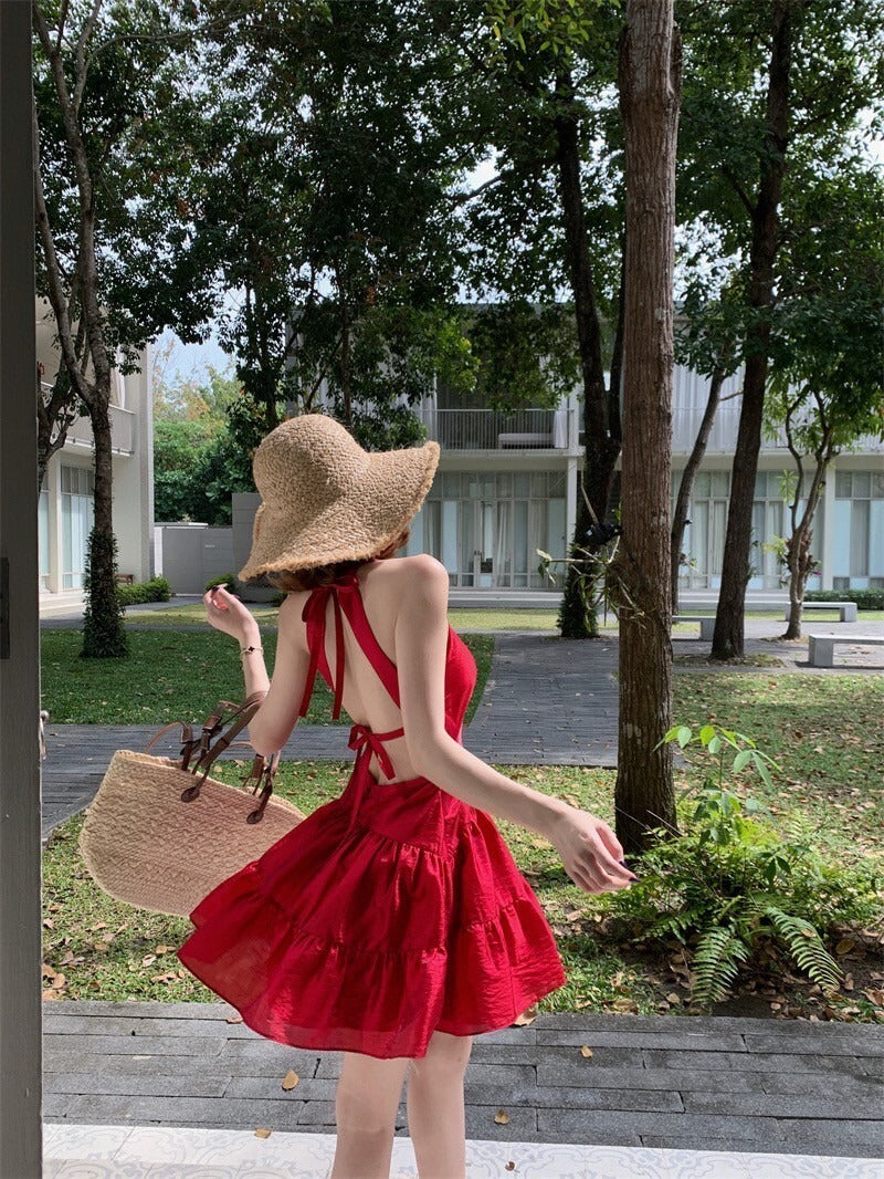25Oct. 法式夢露 紅色V領露背高腰連身裙