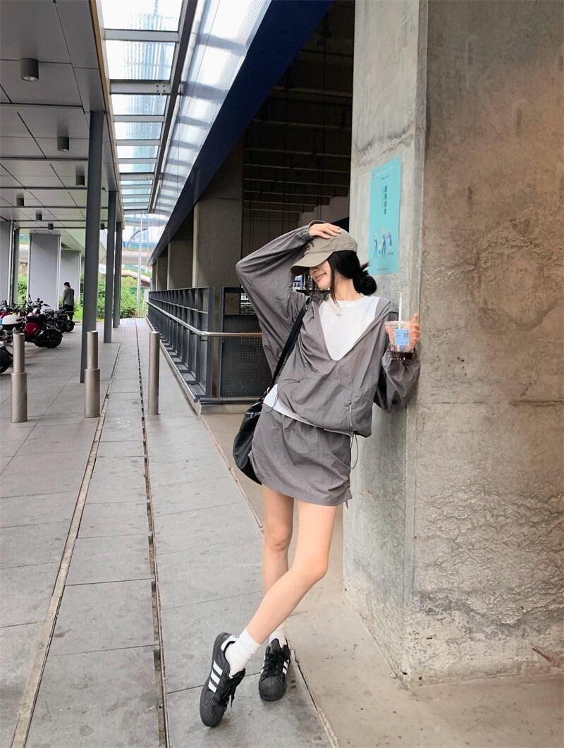 25Oct. 派克輕工裝抽繩連帽外套/半身裙