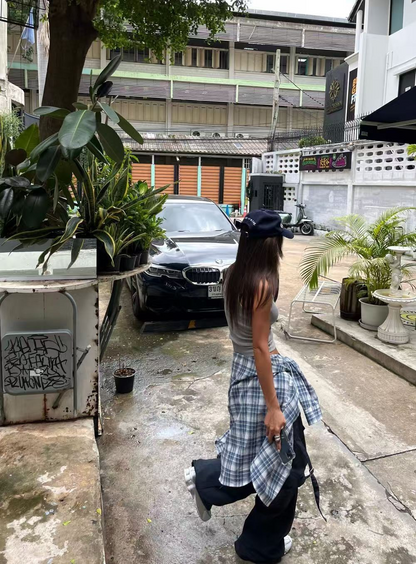 25Oct. 寬鬆休閒通勤格紋襯衫 藍/黑灰