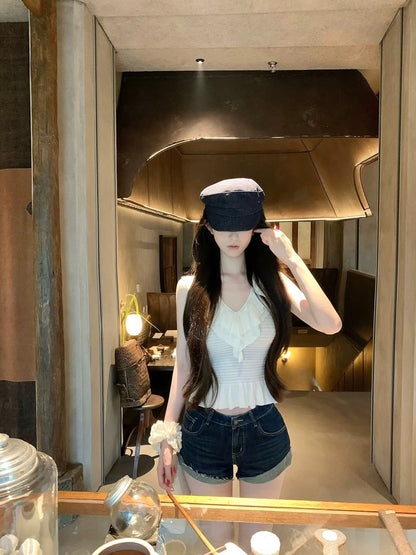 25Oct. 甜氧少女 混織荷葉V領修身針織上衣