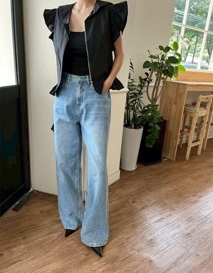 25Sep. 摩登海軍領小飛袖拉鍊馬甲 杏/黑